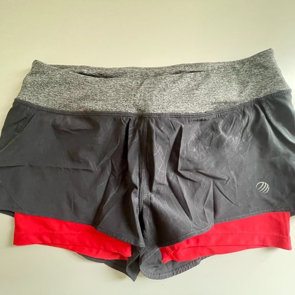 MPG / Grey Gym Shorts with Neon Orange Inner Short - Women's Active Wear, M - Picture 1 of 3